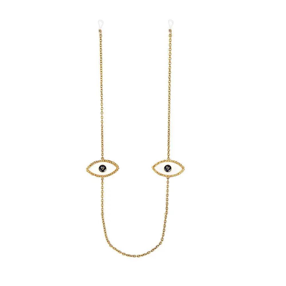 Evil Eye Sunglasses Chain - Gold Enamel Eyewear Holder Necklace