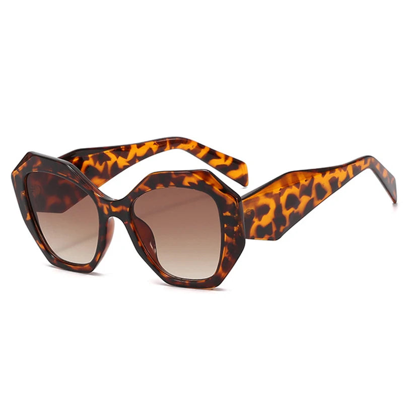 Oversized Polygon Cat Eye Sunglasses - Leopard Shades