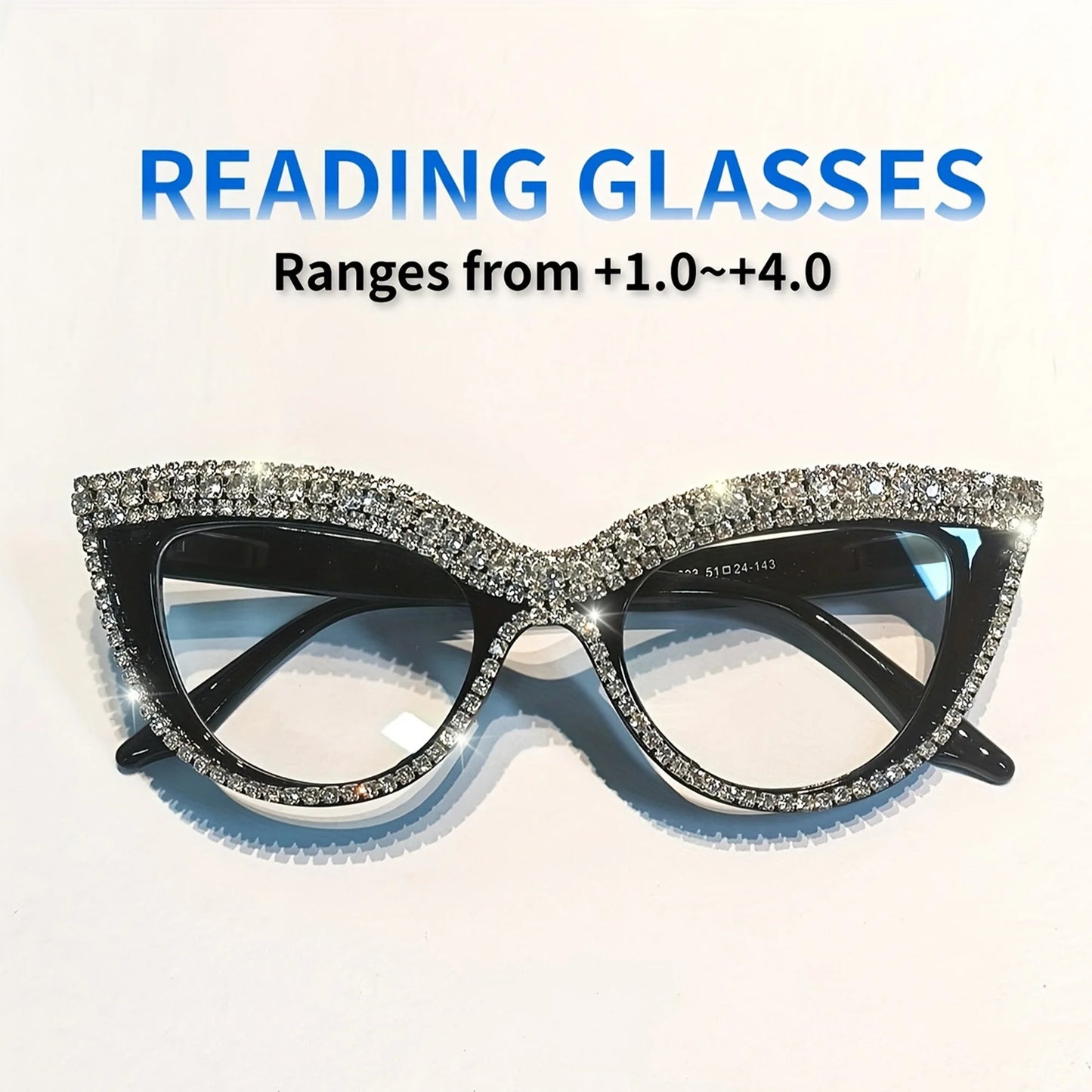 Rhinestone Square Magnifiers - Trendy Cat Eye Specs
