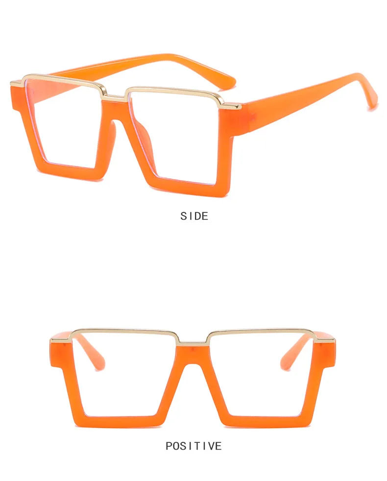 Square Flat Light Mirror Specs - Anti Blue Light Hip Hop Frames