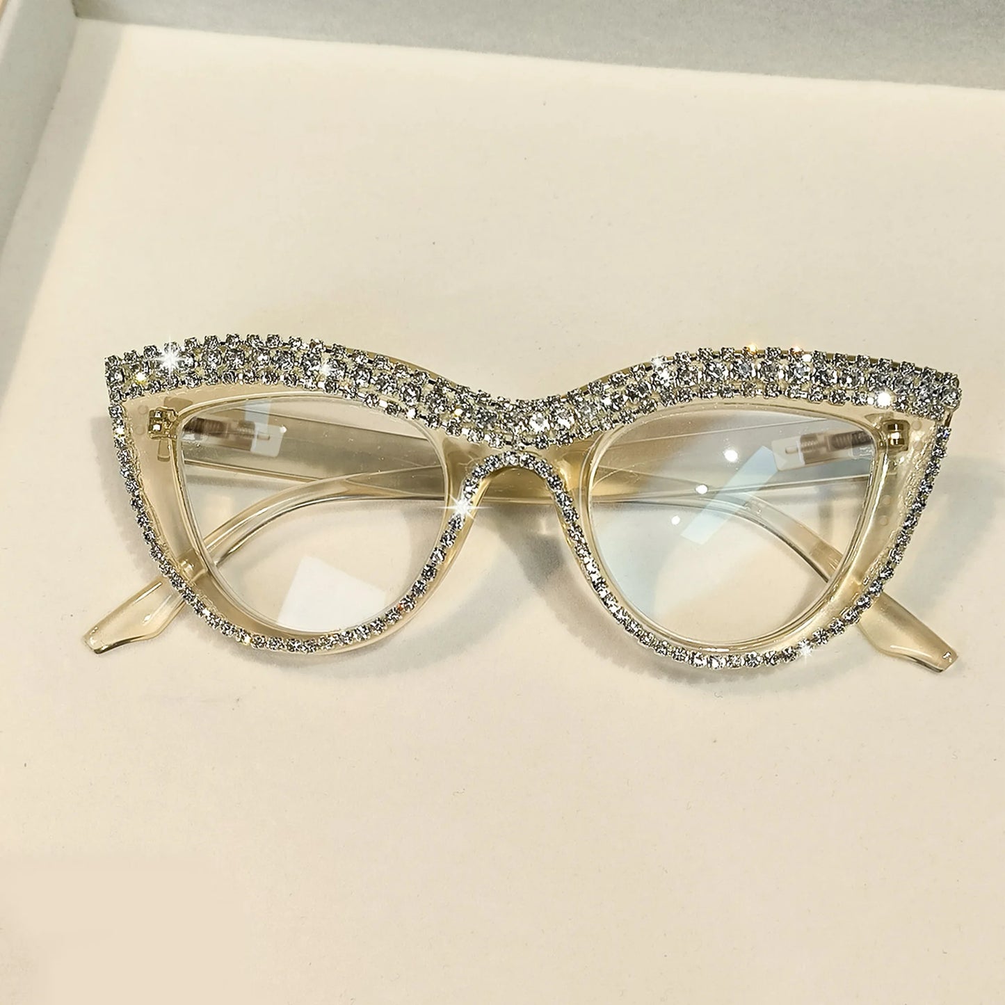Rhinestone Square Magnifiers - Trendy Cat Eye Specs