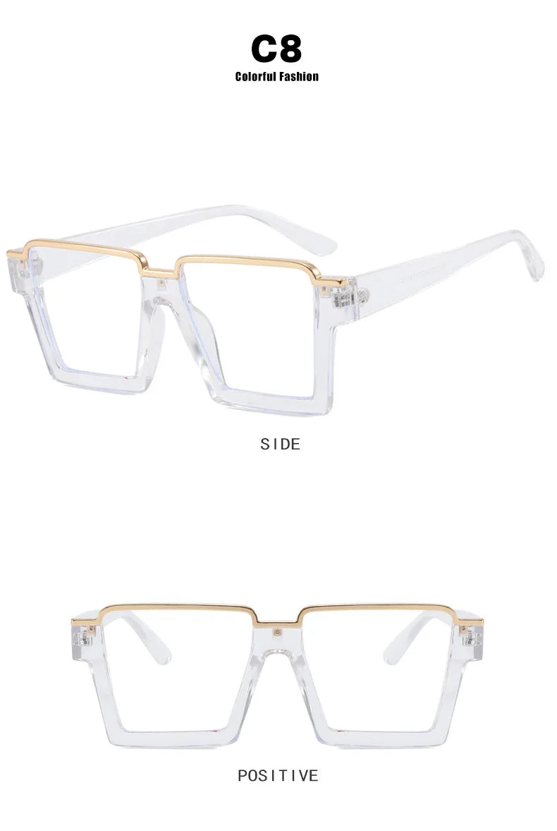 Square Flat Light Mirror Specs - Anti Blue Light Hip Hop Frames