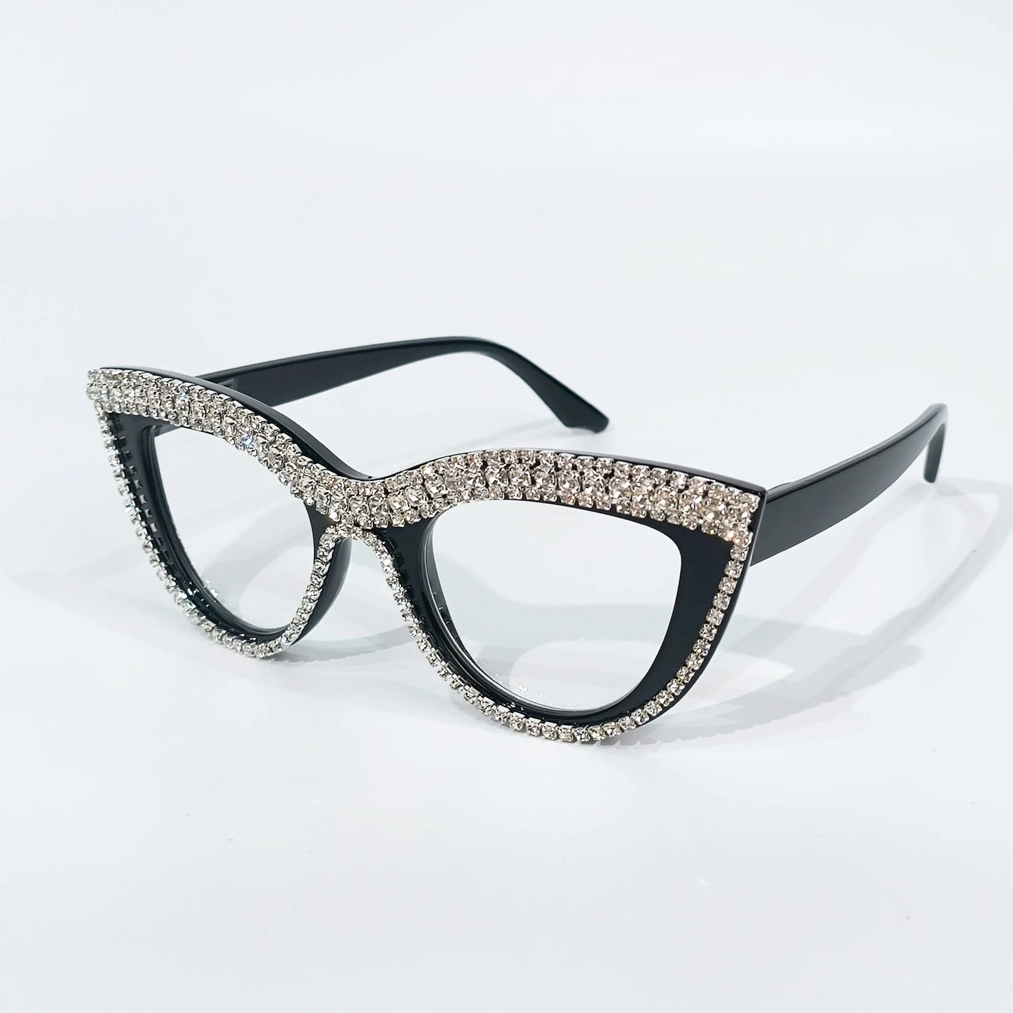Rhinestone Square Magnifiers - Trendy Cat Eye Specs