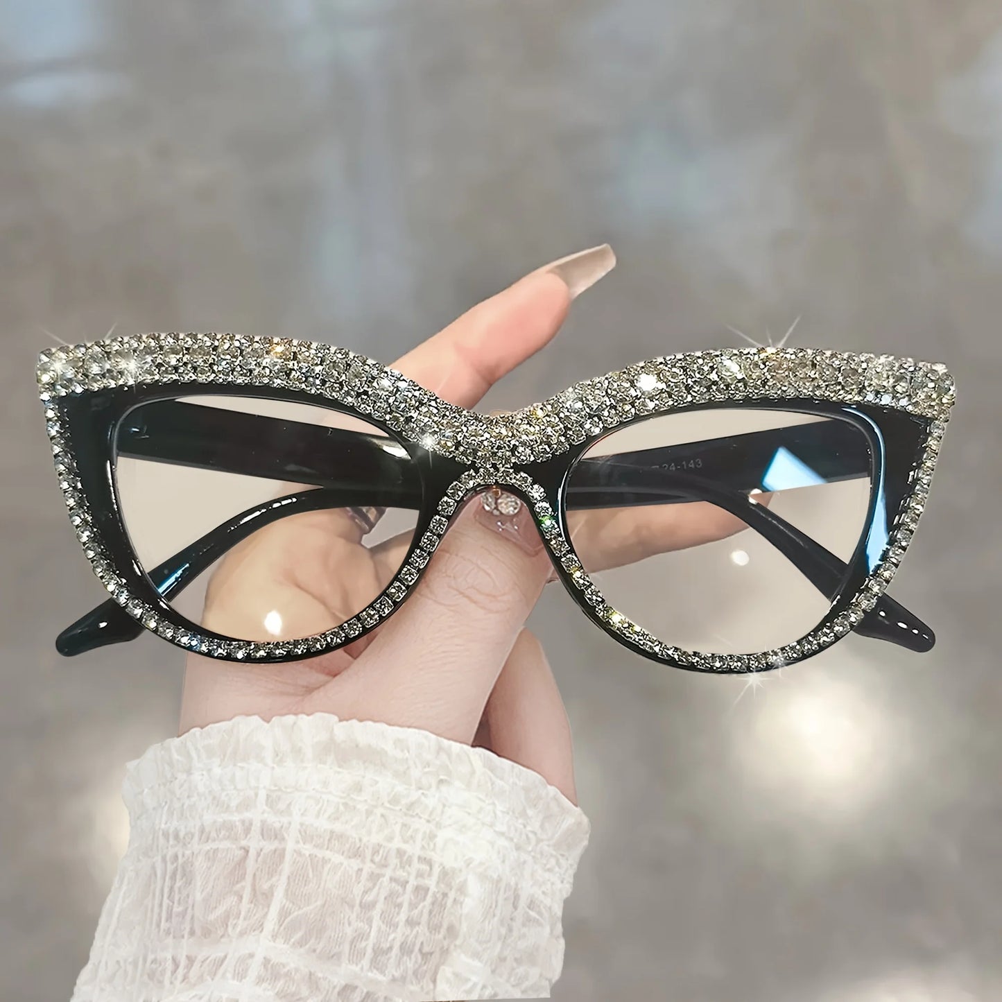 Rhinestone Square Magnifiers - Trendy Cat Eye Specs