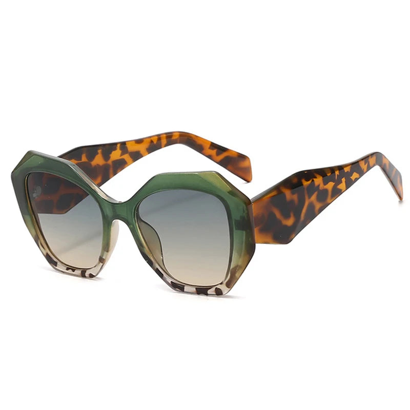 Oversized Polygon Cat Eye Sunglasses - Leopard Shades