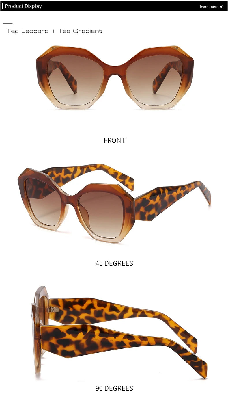 Oversized Polygon Cat Eye Sunglasses - Leopard Shades