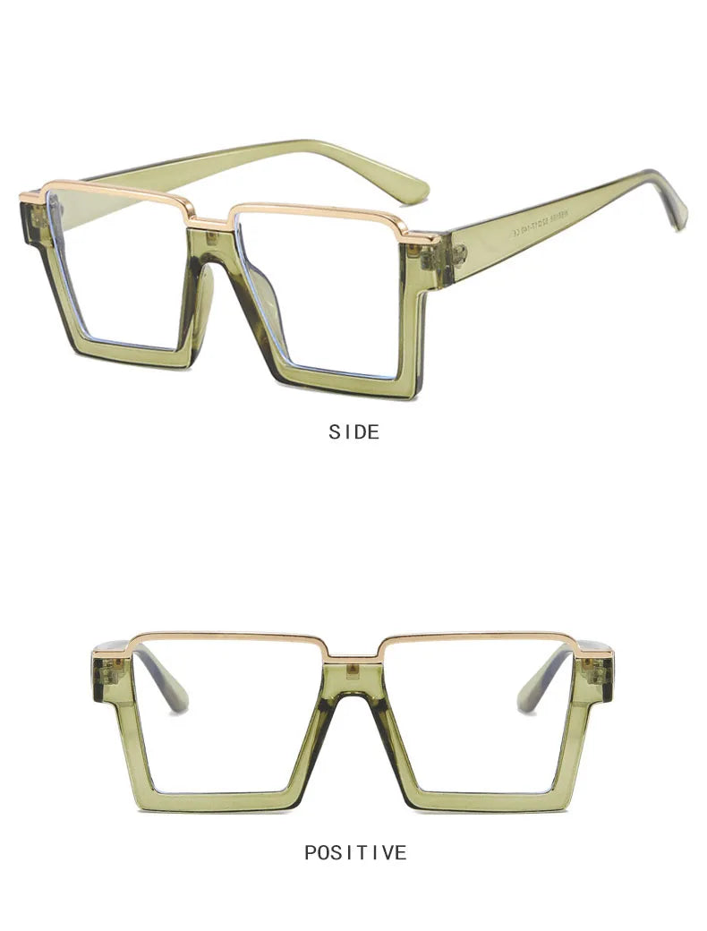 Square Flat Light Mirror Specs - Anti Blue Light Hip Hop Frames