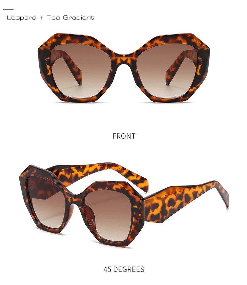 Oversized Polygon Cat Eye Sunglasses - Leopard Shades