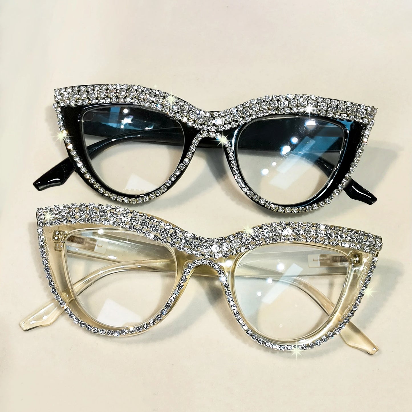 Rhinestone Square Magnifiers - Trendy Cat Eye Specs
