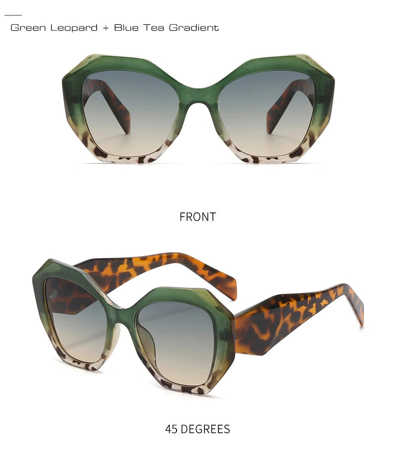 Oversized Polygon Cat Eye Sunglasses - Leopard Shades