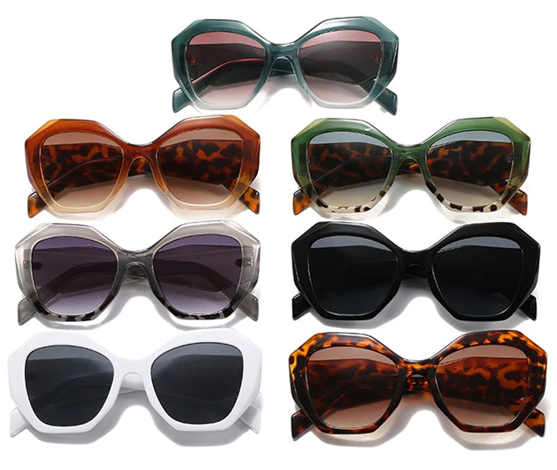 Oversized Polygon Cat Eye Sunglasses - Leopard Shades