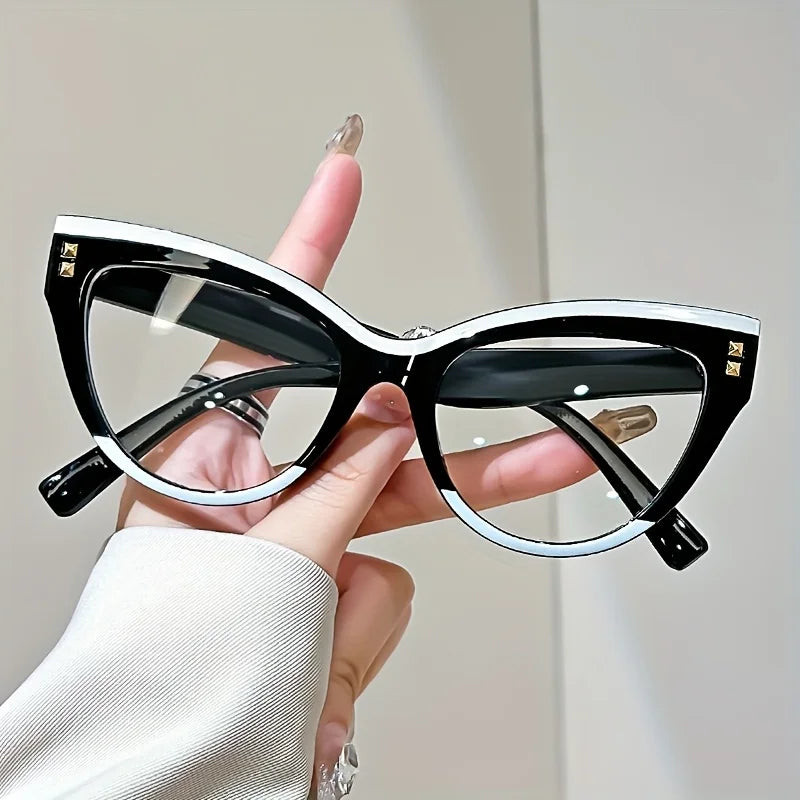 Elegant Cat Eye Reading Glasses with Metal Hinge - Minimalist Color Block Design, Fashion Presbyopic Eyewear +1.0 to +4.0