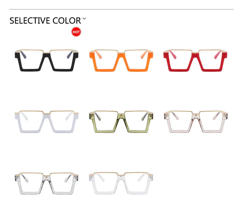 Square Flat Light Mirror Specs - Anti Blue Light Hip Hop Frames