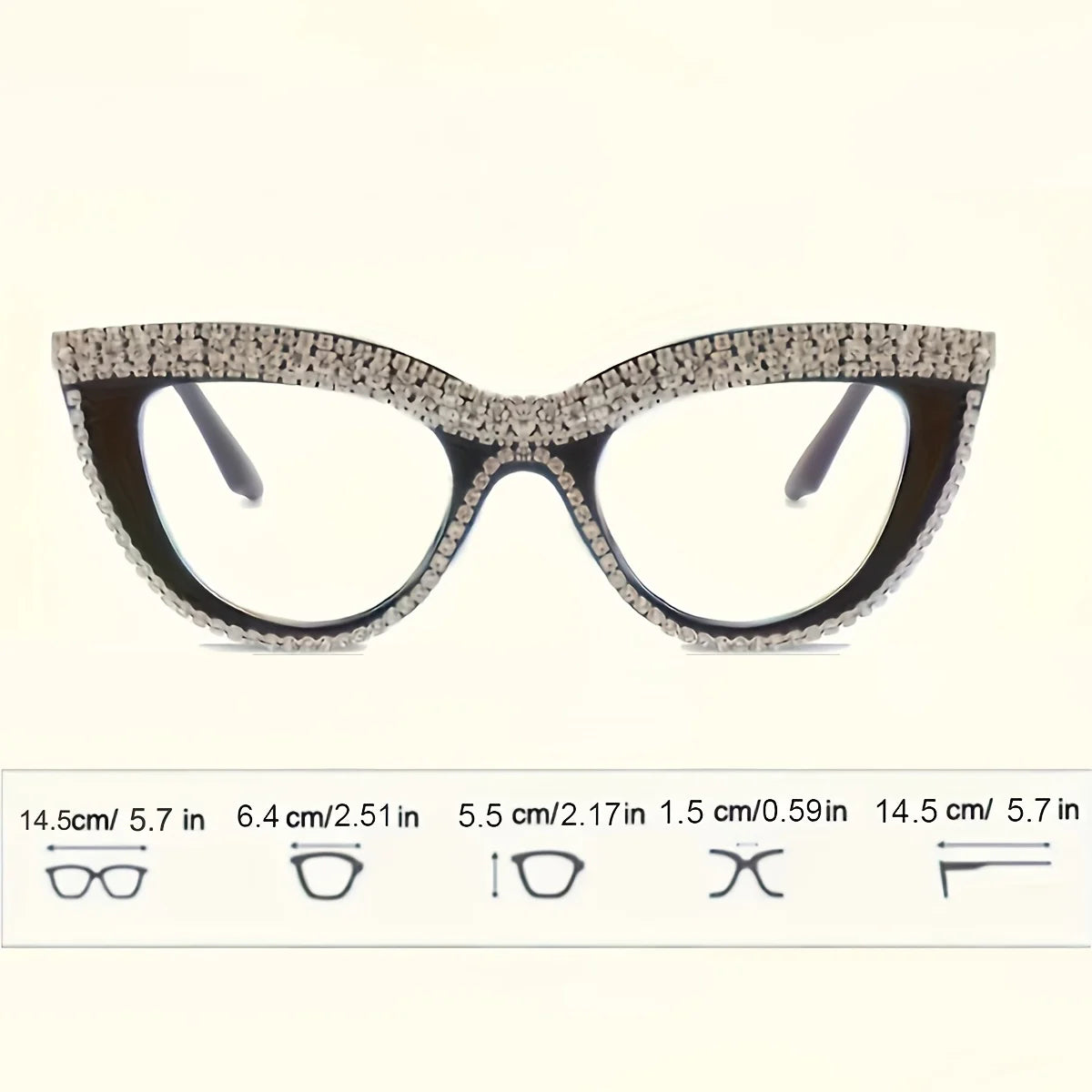 Rhinestone Square Magnifiers - Trendy Cat Eye Specs