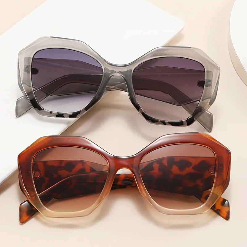 Oversized Polygon Cat Eye Sunglasses - Leopard Shades