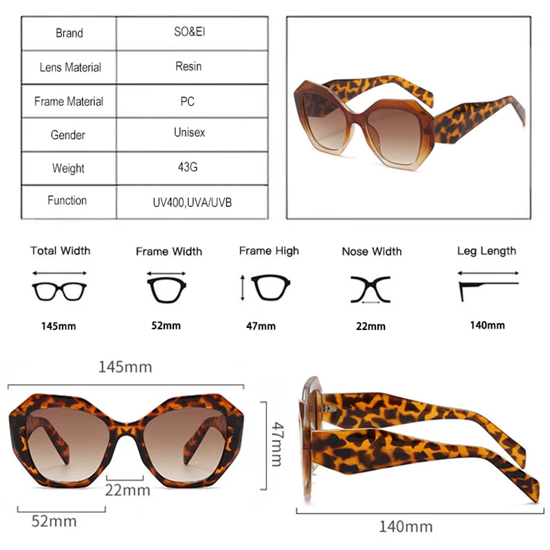 Oversized Polygon Cat Eye Sunglasses - Leopard Shades