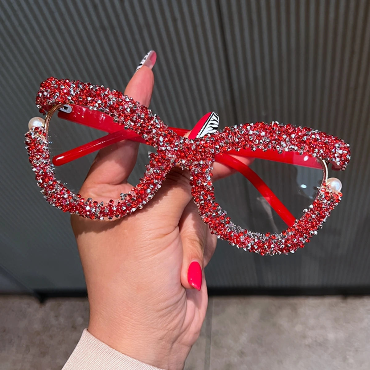 Full Diamond Oversized Blue Light Glasses - Fashion Square Computer Eyewear for Women