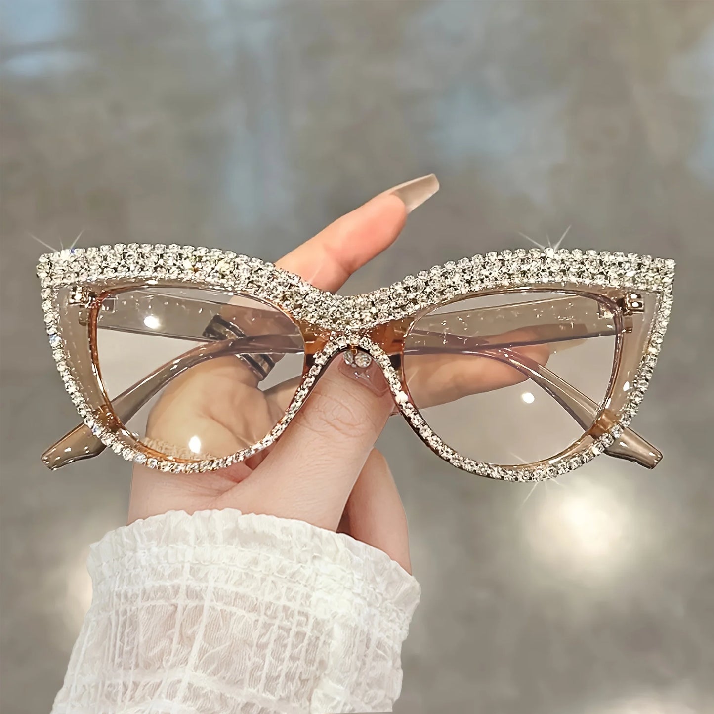 Rhinestone Square Magnifiers - Trendy Cat Eye Specs