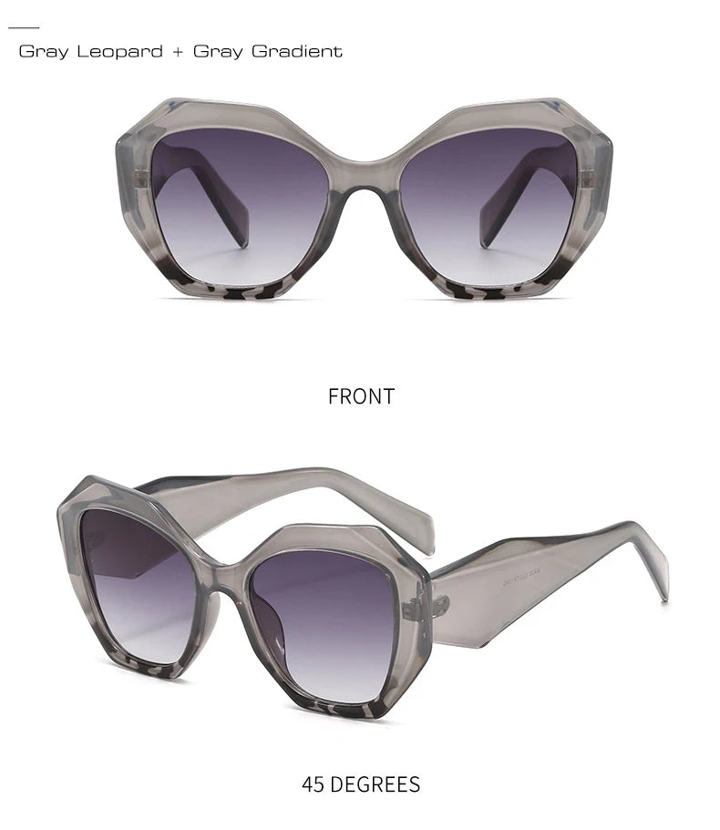 Oversized Polygon Cat Eye Sunglasses - Leopard Shades
