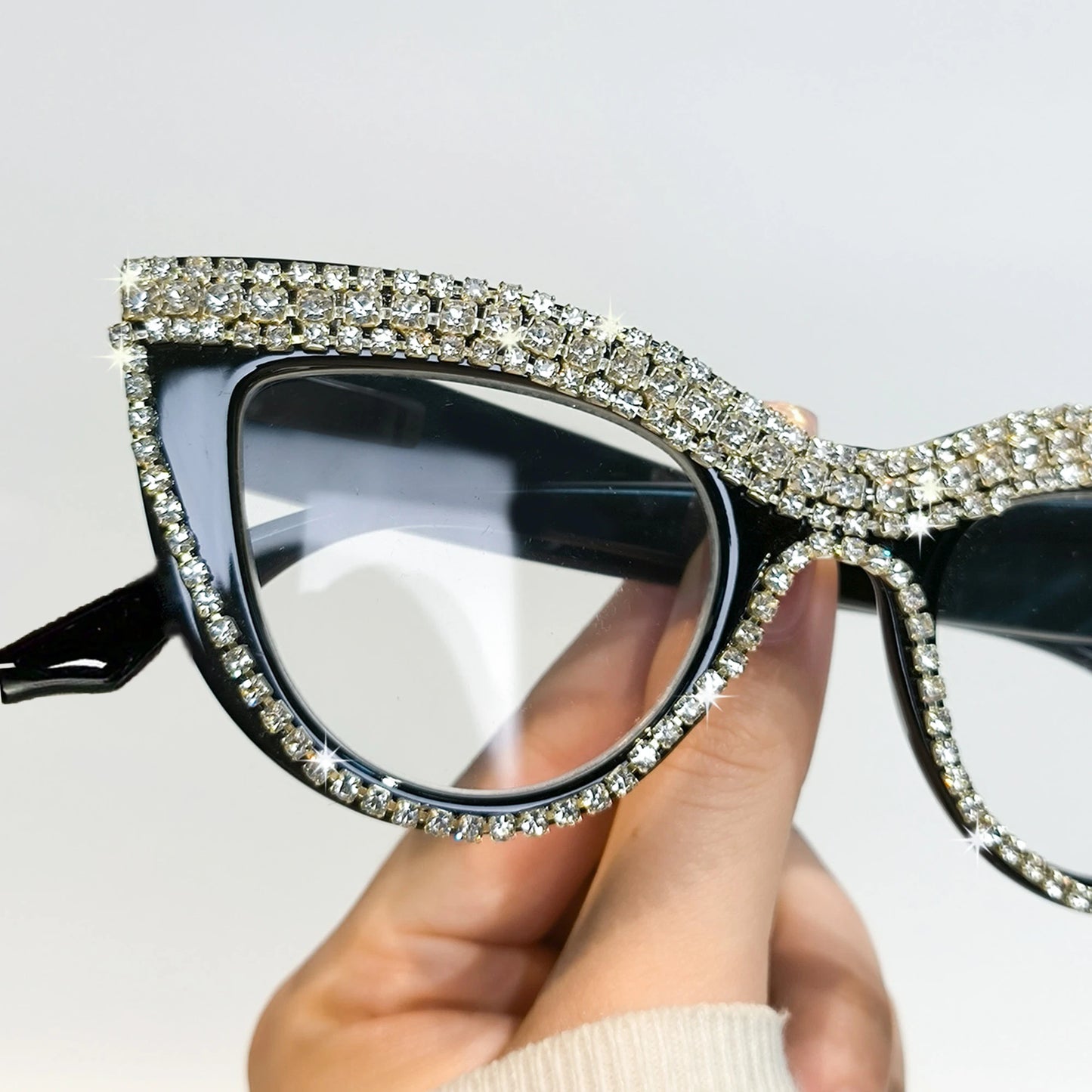 Rhinestone Square Magnifiers - Trendy Cat Eye Specs