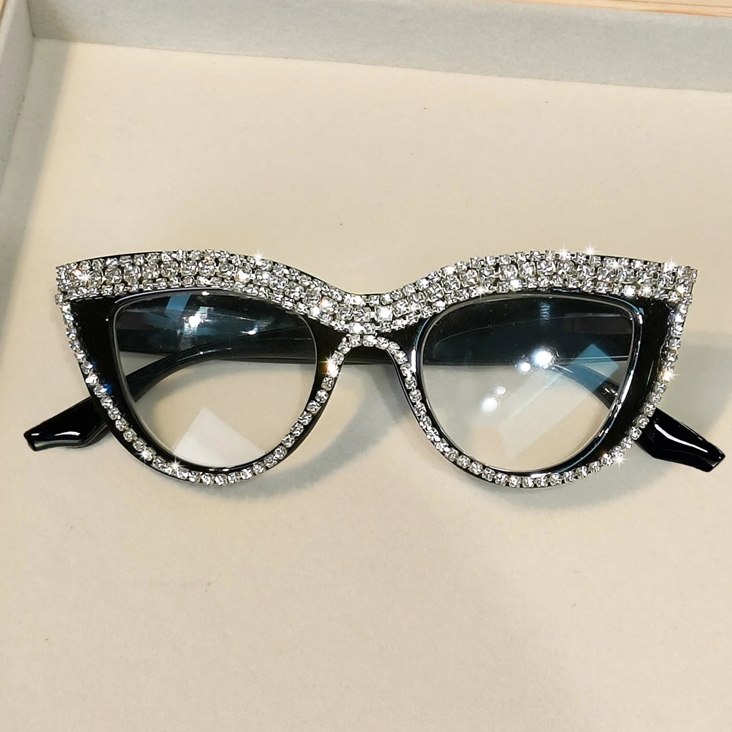 Rhinestone Square Magnifiers - Trendy Cat Eye Specs