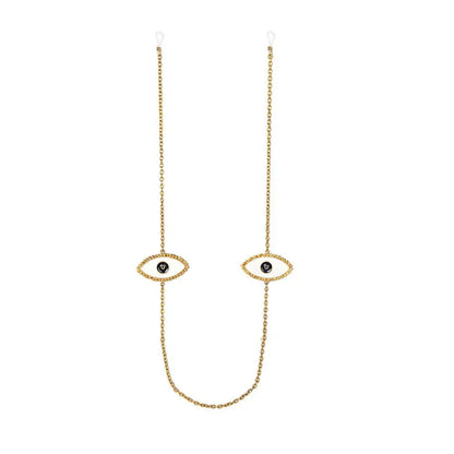 Evil Eye Sunglasses Chain - Gold Enamel Eyewear Holder Necklace