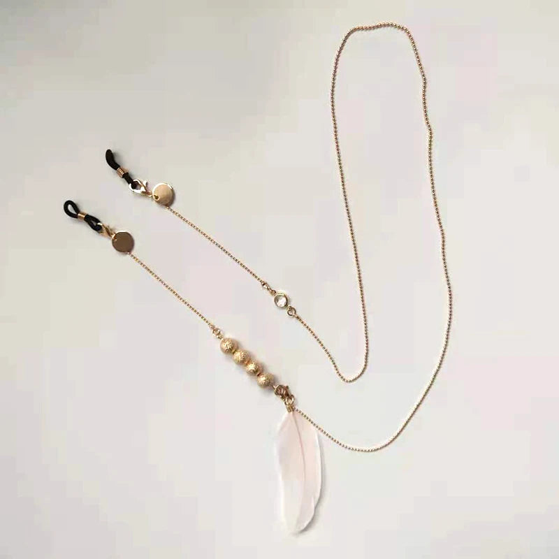 Eyeglasses Chain - Feather Pendant Beaded Specs Holder