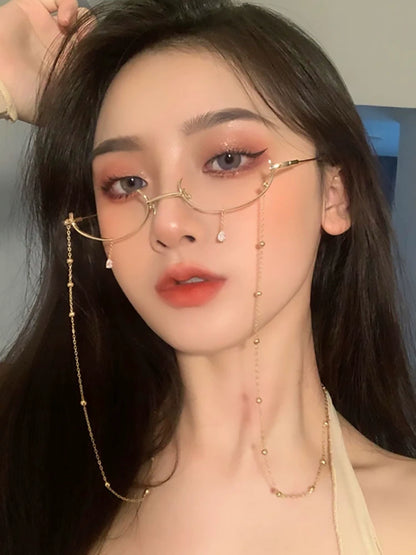 Water Drop Two-Dimensional Glasses Frame with Chain