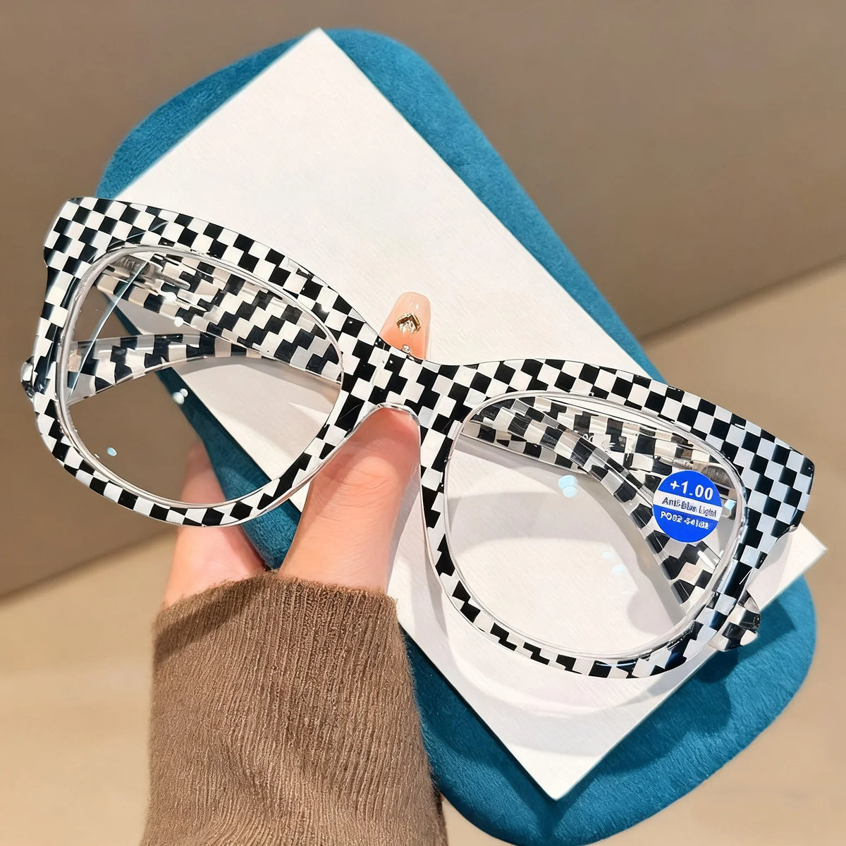 Personalized Large Frame Anti-Blue Light Reading Glasses Fashionable Printed Distant Vision Glasses Neutral Trend Glasses +4.0
