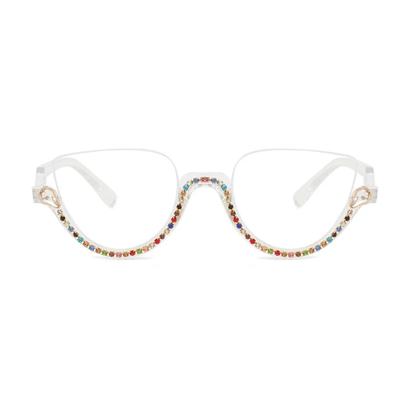 Vintage Half Frame Cat Eye Blue Light Blocking Glasses - Diamond Detail Women's Optical Frames