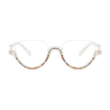 Vintage Half Frame Cat Eye Blue Light Blocking Glasses - Diamond Detail Women's Optical Frames