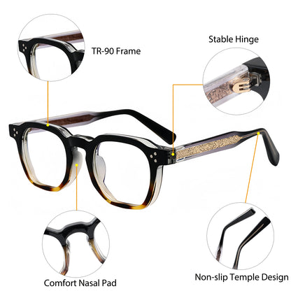 Square Flat Light Specs Men - Minimalist TR Frame Magnifiers