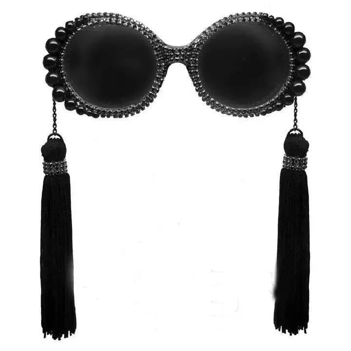 Baroque Pearl Tassel Sunglasses - Vintage Rhinestone Eyewear for Women