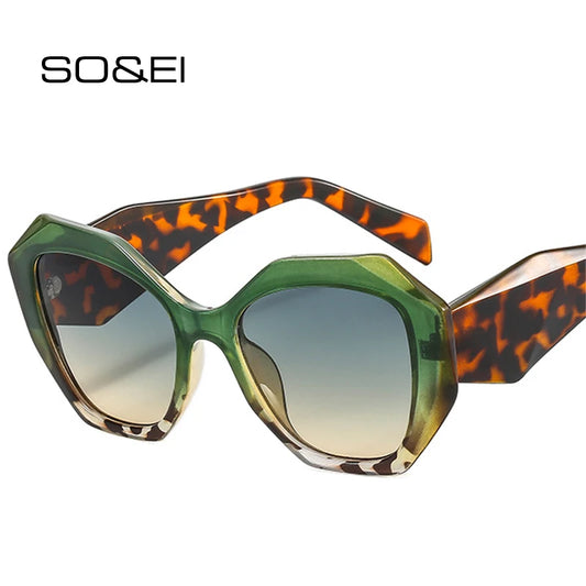 Oversized Polygon Cat Eye Sunglasses - Leopard Shades