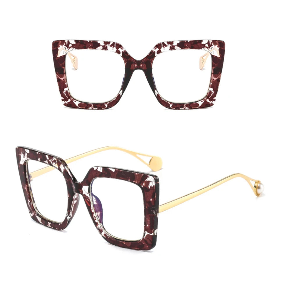 Retro Oversized Square Optical Glasses Frames - Pearl Accent Fashion Eyewear
