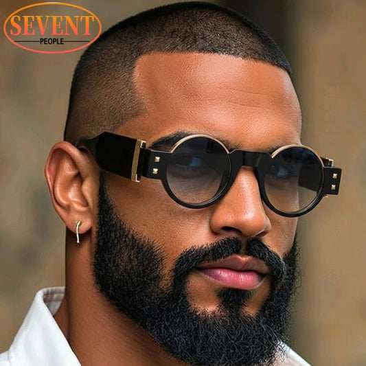 Y2K Punk Round Sunglasses - Vintage Steampunk Shades for Men