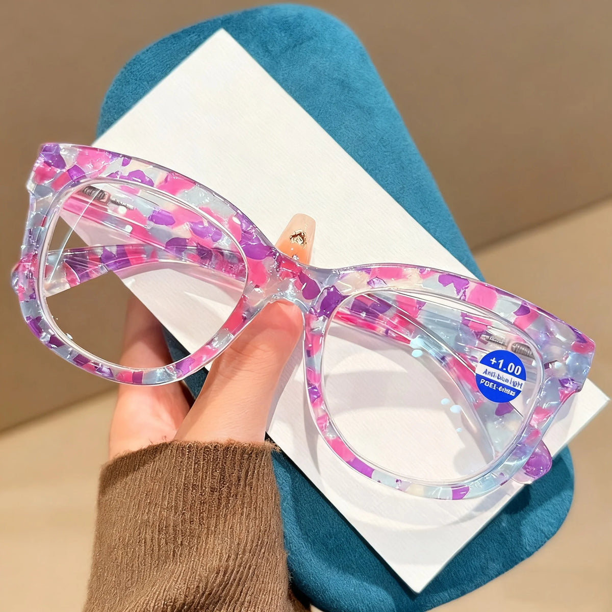 Personalized Large Frame Anti-Blue Light Reading Glasses Fashionable Printed Distant Vision Glasses Neutral Trend Glasses +4.0