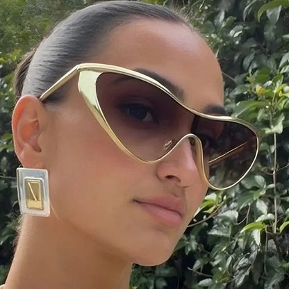 New Large Frame Cat Eye Sunglasses Women Design metal Fashion Sun Glasses Outdoor Driving Lady Eyewear UV400 Gafas De Sol