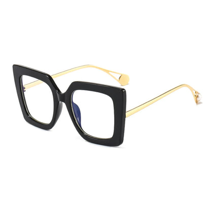 Retro Oversized Square Optical Glasses Frames - Pearl Accent Fashion Eyewear
