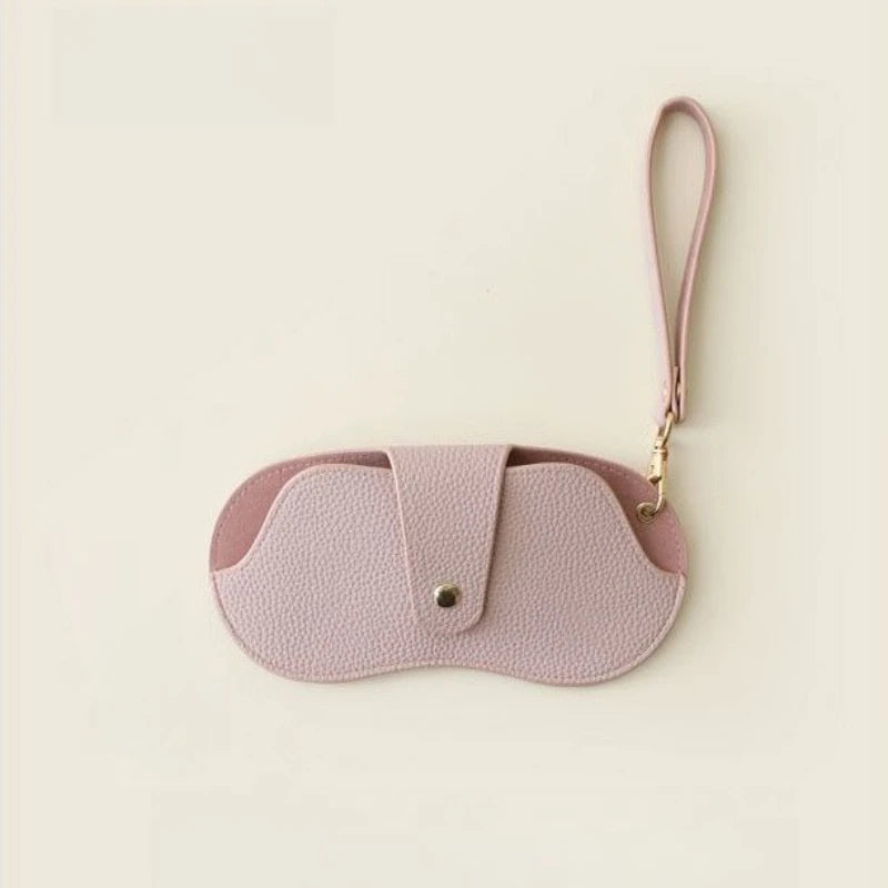 Chic PU Leather Glasses Pouch with Snap Buckle & Keychain - Soft-Lined Eyewear Case