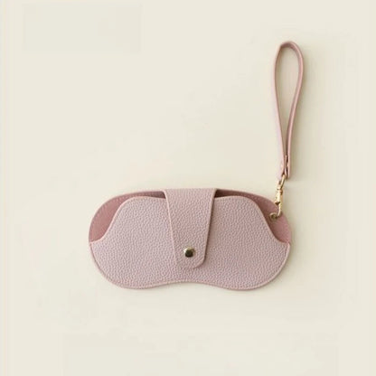 Chic PU Leather Glasses Pouch with Snap Buckle & Keychain - Soft-Lined Eyewear Case