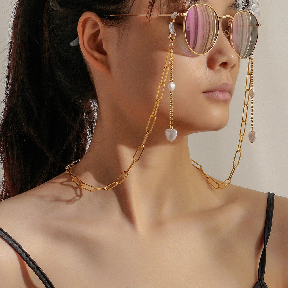 Pearl Mask Love Heart Glasses Chain