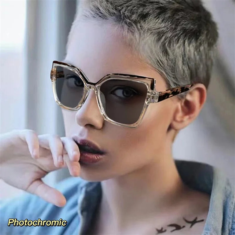 New Brand Design Fashion Oversize Polygon Glasses Women Frame Photochromic Anti Blue Light Computer Reading Eyeglass Long Sight
