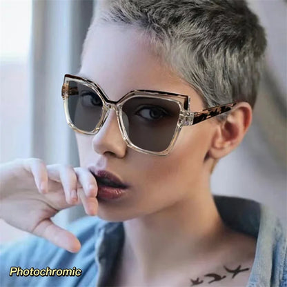 New Brand Design Fashion Oversize Polygon Glasses Women Frame Photochromic Anti Blue Light Computer Reading Eyeglass Long Sight
