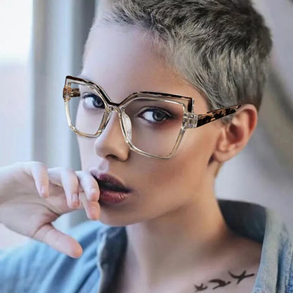 New Brand Design Fashion Oversize Polygon Glasses Women Frame Photochromic Anti Blue Light Computer Reading Eyeglass Long Sight