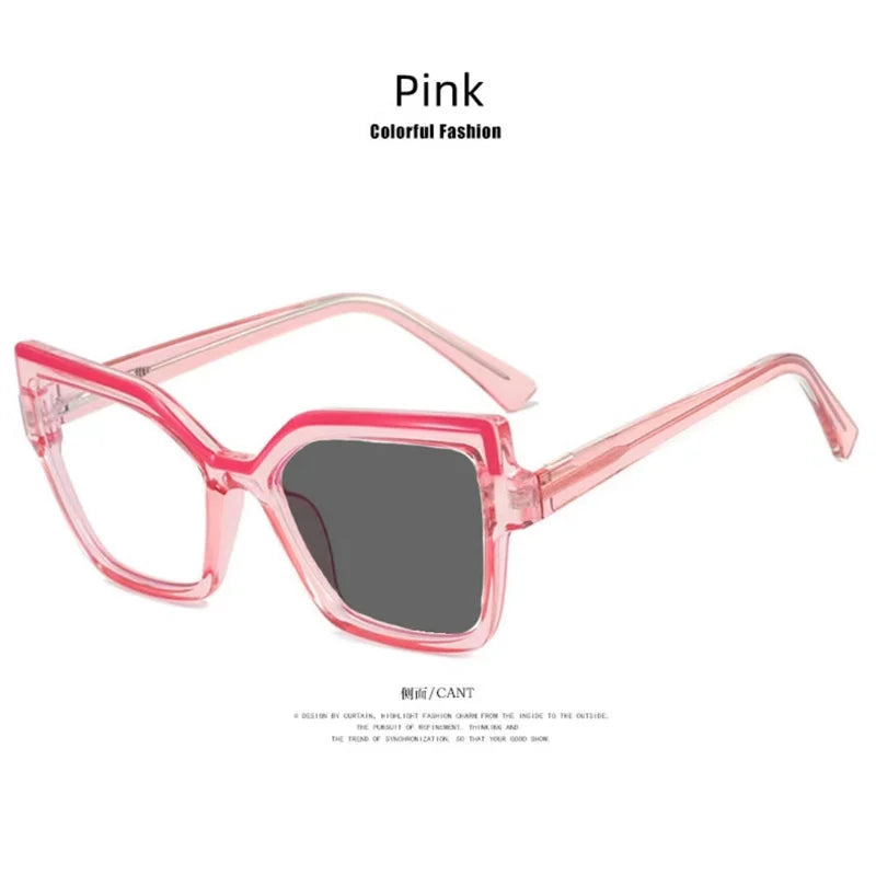 New Brand Design Fashion Oversize Polygon Glasses Women Frame Photochromic Anti Blue Light Computer Reading Eyeglass Long Sight