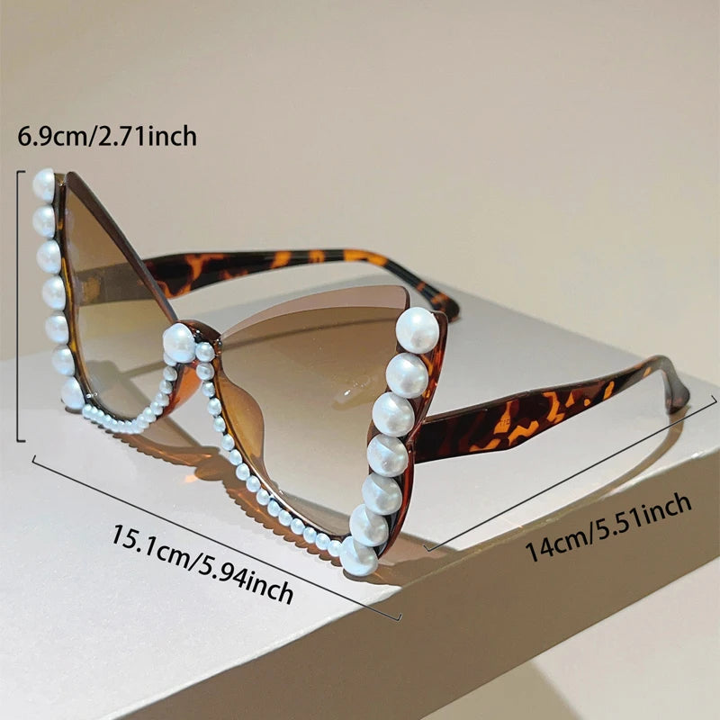 KAMMPT Oversized Sunglasses with Pearls Women Fashion Butterfly Shaped Gradient Shades 2026 New Trendy Brand Design Sun Glasses