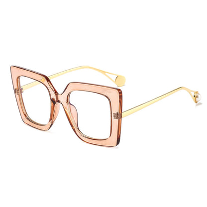 Retro Oversized Square Optical Glasses Frames - Pearl Accent Fashion Eyewear