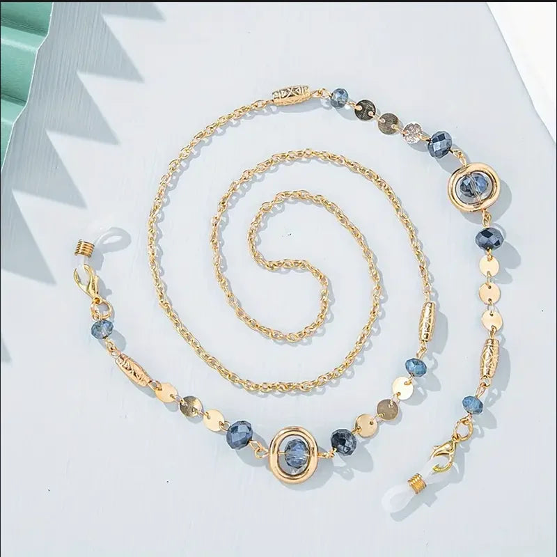 Ocean Blue Rhinestone Glasses Chain - Anti-Slip Eyewear Holder Necklace