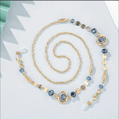 Ocean Blue Rhinestone Glasses Chain - Anti-Slip Eyewear Holder Necklace